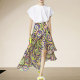 European and American fashion floral skirt irregular temperament and slim new summer versatile high-waisted A-line midi skirt