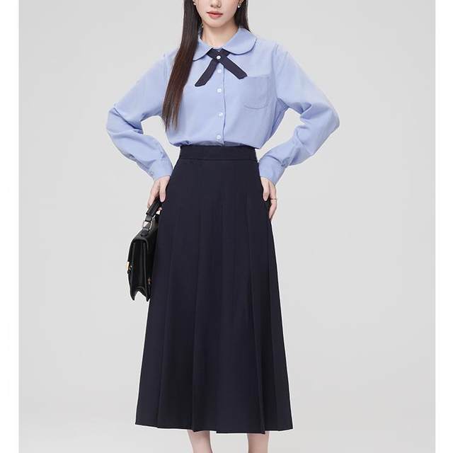 
Long-sleeved student shirt suit pleated long skirt mid-length large size jk uniform class uniform college style women spring and autumn