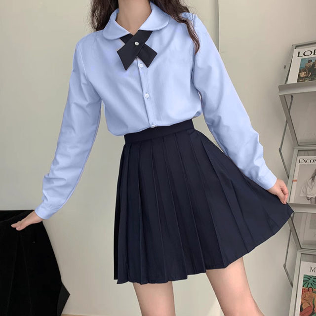 
Long-sleeved student shirt suit pleated long skirt mid-length large size jk uniform class uniform college style women spring and autumn