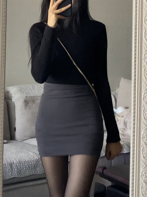 Large-size sexy high-waisted skirt with slim fit and tight slim and short one-step hip elastic base skirt for women