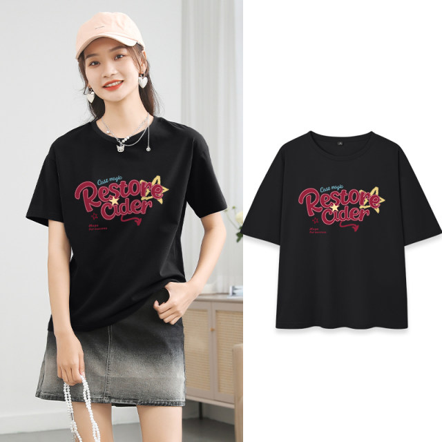 JR Zhenweis pink high-end short-sleeved T-shirt for women 2025 new hot spring and summer pure cotton loose casual top
