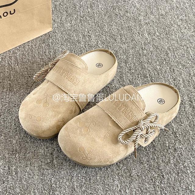 Lulu Egg Velvet Slip-On Birkenstock Shoes for Women 2025 New Autumn and Winter Style Skirt Baotou Half-Drag Lazy Shoes