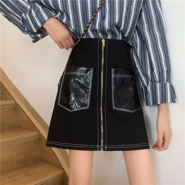 Large size versatile zipper short skirt for women in spring and summer new style ins super hot high waist slimming one-piece hip-covering skirt