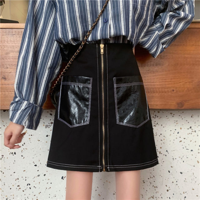 Large size versatile zipper short skirt for women in spring and summer new style ins super hot high waist slimming one-piece hip-covering skirt
