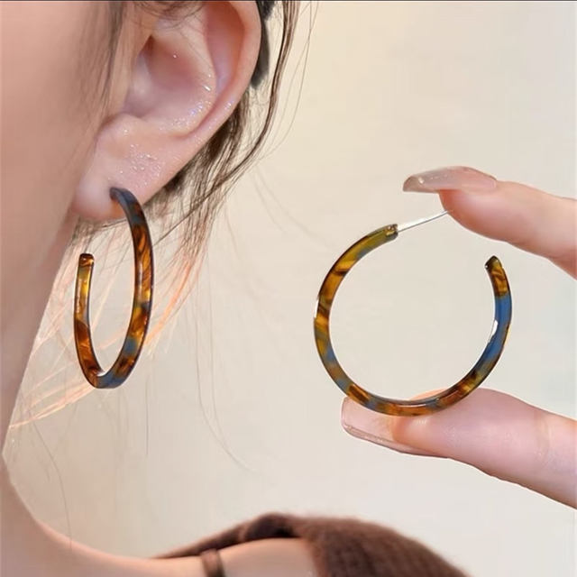 Leopard amber earrings for women autumn and winter 2025 new popular high-end earrings retro Hong Kong style large earrings hoops