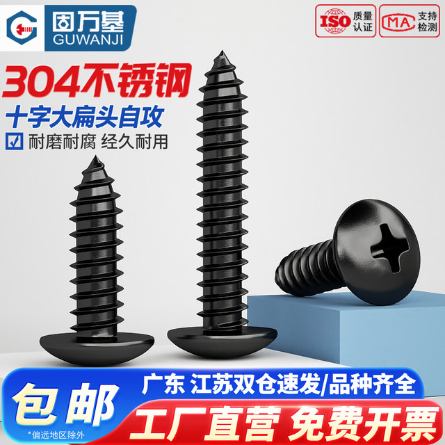 Black 304 stainless steel cross large flat head self-tapping screw umbrella head round head self-tapping wood screw M3M4-M6