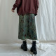 DARINGAGA new Chinese dark pattern print retro skirt for women with high waist smudged black ears versatile midi skirt