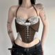 DARLINGAGA French retro lace stitching brown halter neck strap women's strap slim waist short vest