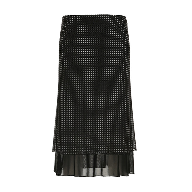 DARLINGAGA French retro fashion polka dot mesh skirt women's casual simple and versatile hip-covered midi skirt