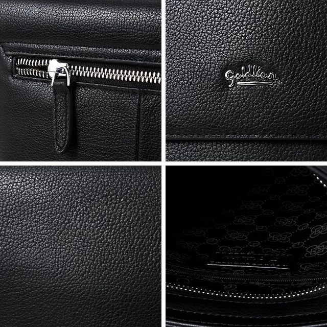 Goldlion Men's Leather Goods First-layer Cowhide Black Lychee Pattern Soft Fashion Business Casual Shoulder Bag Japanese Word Bag Men