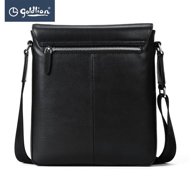 Goldlion Men's Leather Goods First-layer Cowhide Black Lychee Pattern Soft Fashion Business Casual Shoulder Bag Japanese Word Bag Men