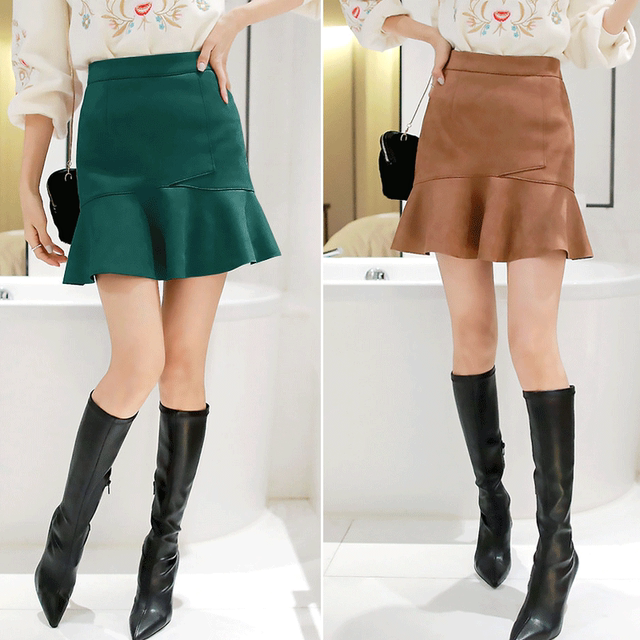 Suede autumn and winter skirt for women new product slim fishtail skirt anti-exposure pants skirt hip-wrapped large size ruffled skirt