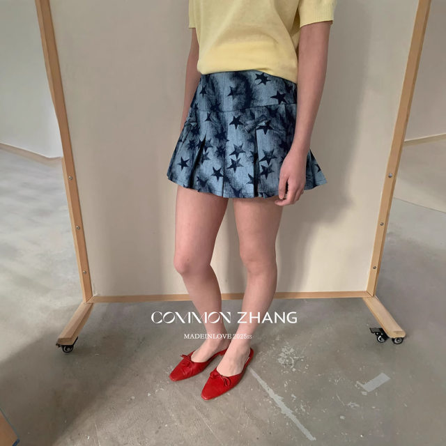
CZ ZHANG spring retro old bow reduces age texture plaid stripes a line pleated skirt women B12391