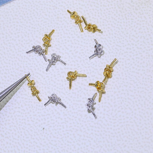 diy accessories S925 sterling silver pearl earrings pendant extended connector double bead cap empty holder semi-finished silver holder