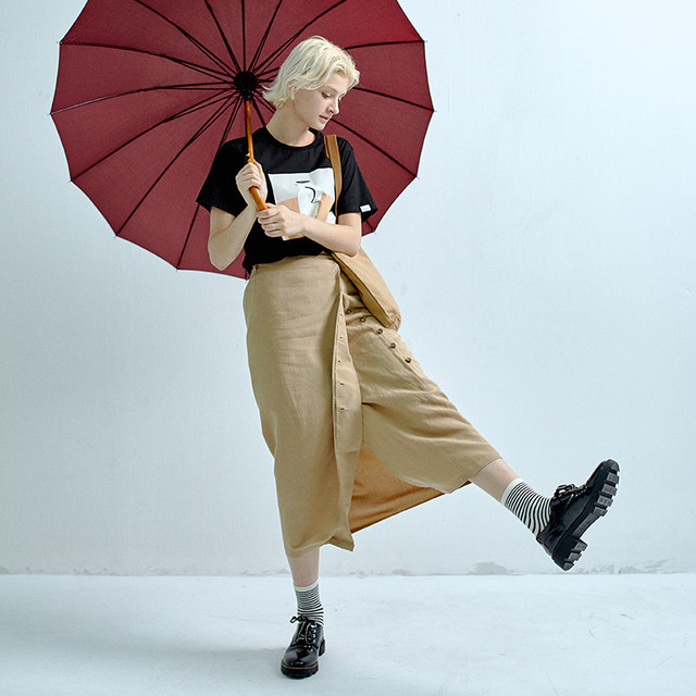 LOEN original design spring and summer new versatile temperament slim Japanese high-waist irregular button skirt