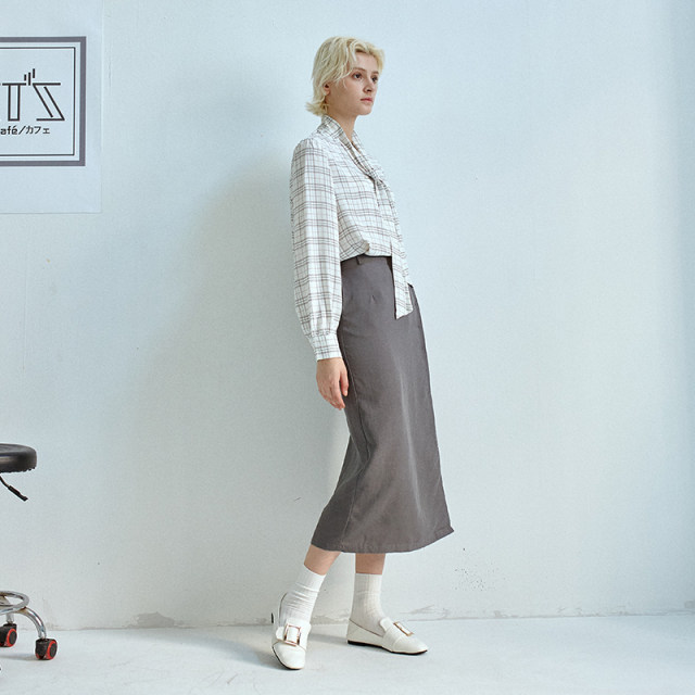 LOEN original design spring and summer new versatile temperament slim Japanese high-waist irregular button skirt
