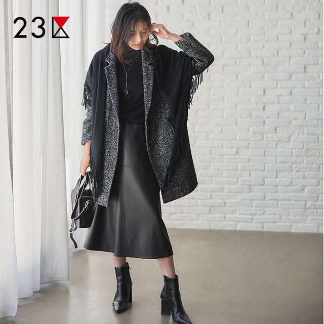 23rd in the 23rd Japanese autumn and winter commuting loose sheepskin stitching A -shaped half -body skirt in the long leather skirt mall the same model
