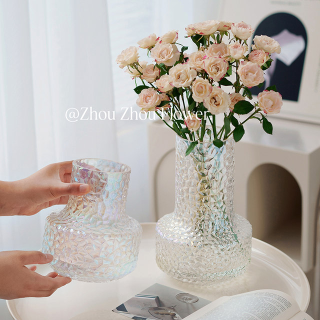 Modern simple high-end vase ornaments internet celebrity glacier transparent glass water-fed flower arrangement home living room soft decoration