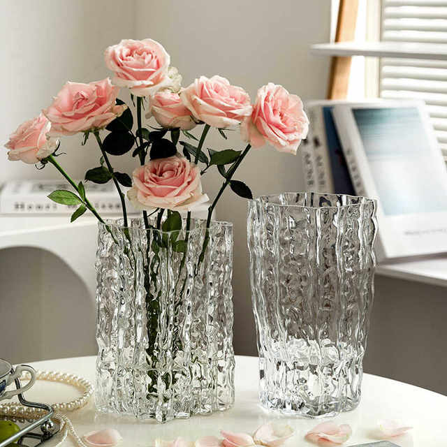 Modern simple glacier transparent glass vase water-cultivated flower arrangement living room desktop home decoration ornament large size