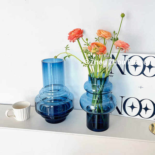 Ins style Internet celebrity blue glass vase can be salty or sweet simple home decoration living room desktop soft decoration