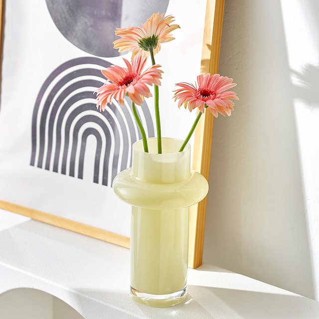 High-end medieval Fenton cream vase glass water-raised flowers rich bamboo rose lily home living room flower arrangement