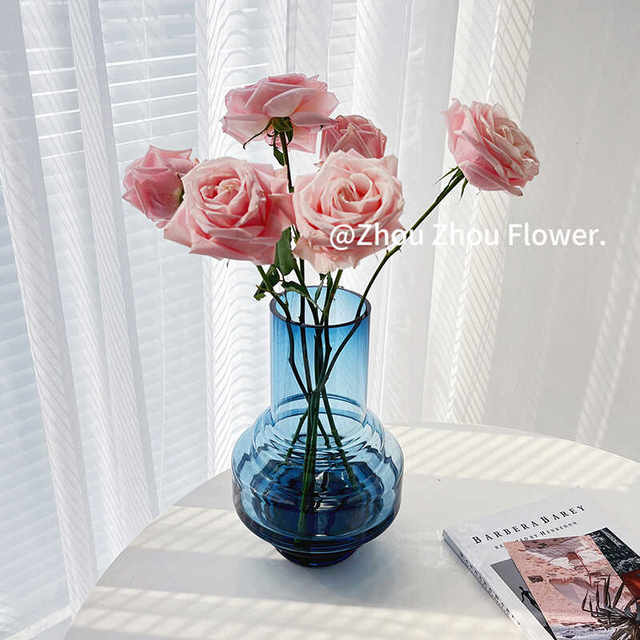 Ins style Internet celebrity blue glass vase can be salty or sweet simple home decoration living room desktop soft decoration