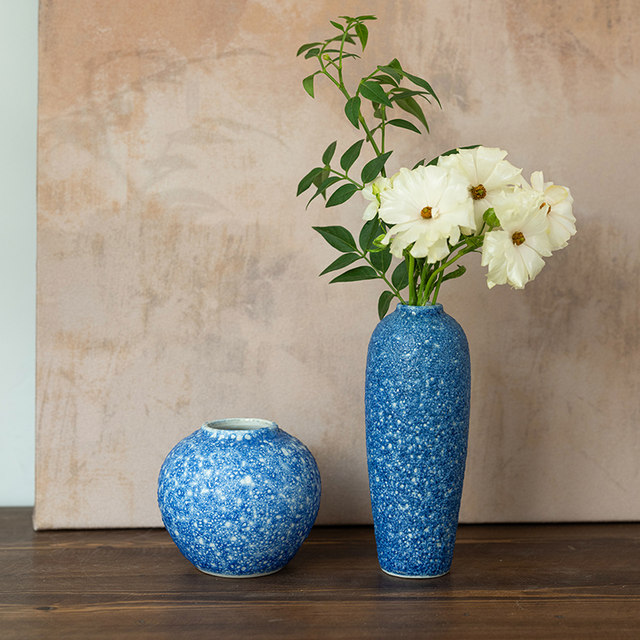 Vase ornaments, living room flower arrangement, light luxury home decoration, Jingdezhen ceramic blue bubble craft, water-raised flower arrangement, small