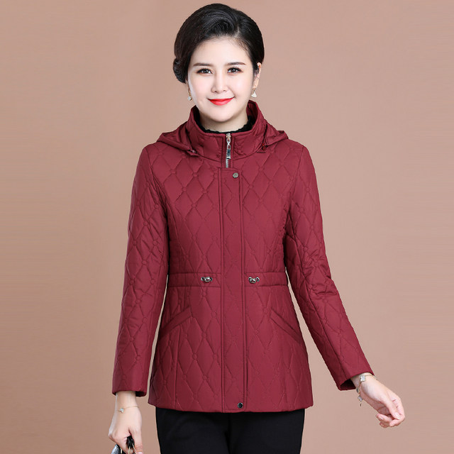 Middle -aged and elderly autumn and winter short cotton jackets female little mother, thin cotton clothes, foreign qi small cotton jacket 50 years old
