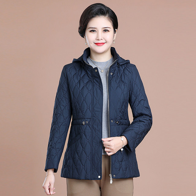 Middle -aged and elderly autumn and winter short cotton jackets female little mother, thin cotton clothes, foreign qi small cotton jacket 50 years old
