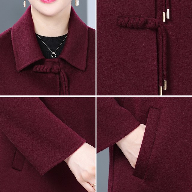 2025 autumn and winter style double-sided woolen coat for middle-aged and elderly people, mother's woolen coat, loose large size woolen coat