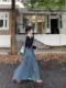 Black knitted cardigan sweater contrasting color splicing strapless denim dress high-end temperament two-piece suit