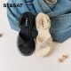 
Saturday casual sandals for women 2025 summer new versatile thick sole increased open toe rhinestone comfortable beach shoes