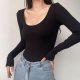 BERAN European and American sexy simplicity base round collar, thin pure color long -sleeved T -shirt bottom shirt