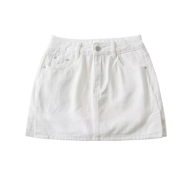 BERAN European and American style sexy and versatile high waist wash water used side slit denim skirt skirt strap safety pants