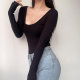 BERAN European and American sexy simplicity base round collar, thin pure color long -sleeved T -shirt bottom shirt
