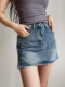 BERAN European and American style sexy and versatile high waist wash water used side slit denim skirt skirt strap safety pants