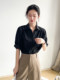 Black half-sleeved shirt for women, fashionable and high-end professional OL commuting versatile thin mid-sleeved slim shirt for summer