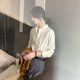 Temperament French white shirt for women 2025 new long-sleeved simple high-end stand collar shoulder professional work top