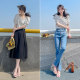 Chiffon polka dot top for women summer French square collar clavicle slim puff sleeve short sleeve thin retro printed shirt