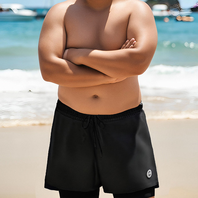 Yimeishan large-size men's swimming trunks anti-embarrassment double-layer flat-angle adult quick-drying sports swimming trunks new 2025