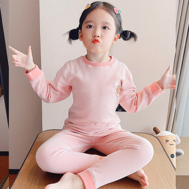 Autumn and winter children's long-sleeved autumn clothes and autumn trousers baby German velvet boneless warm and thickened underwear set for boys and girls home clothes