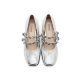 True Beauty Poetry Silver Wing Girl's Spring New Sheepskin Thick Heel Silver Mary Jane Shoes Women's J6621AQ4