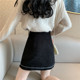 Large -size high -waisted suede zipper skirt female autumn and winter fat mm thin A -line skirt black hip skirt short skirt
