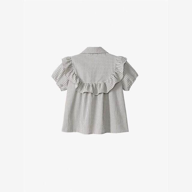 Design-sensory bow polo collar doll shirt top for women plaid ruffles to make them look slim short-sleeved T-shirt 2025 new style