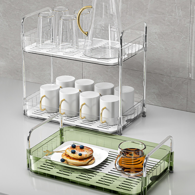 Double-Layer Cup Storage Rack | Household Tea Cup Shelf with Drain Tray