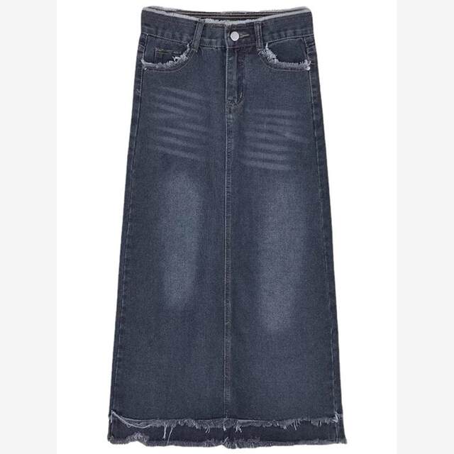 2023 large size fat mm high waist mid-length old denim skirt for women loose and slim small hip-covered skirt