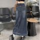 2023 large size fat mm high waist mid-length old denim skirt for women loose and slim small hip-covered skirt