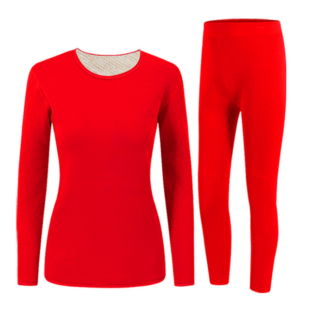 Middle-aged and elderly mother's wear red winter wear thermal underwear women's fashionable clothes for the elderly Year of the Horse Autumn Clothes Set