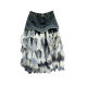Mesh smudged layer cake skirt for women in women's 2025 spring and summer new versatile slim mid-length spliced ​​denim skirt