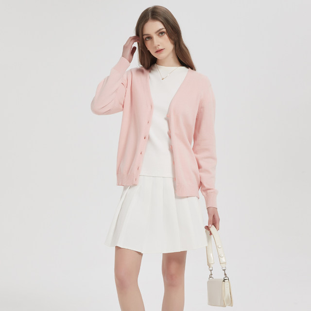 2025 spring and autumn V-neck pure cotton thin cardigan women's spring and autumn jacket women's sweater solid color knitted small outer wear